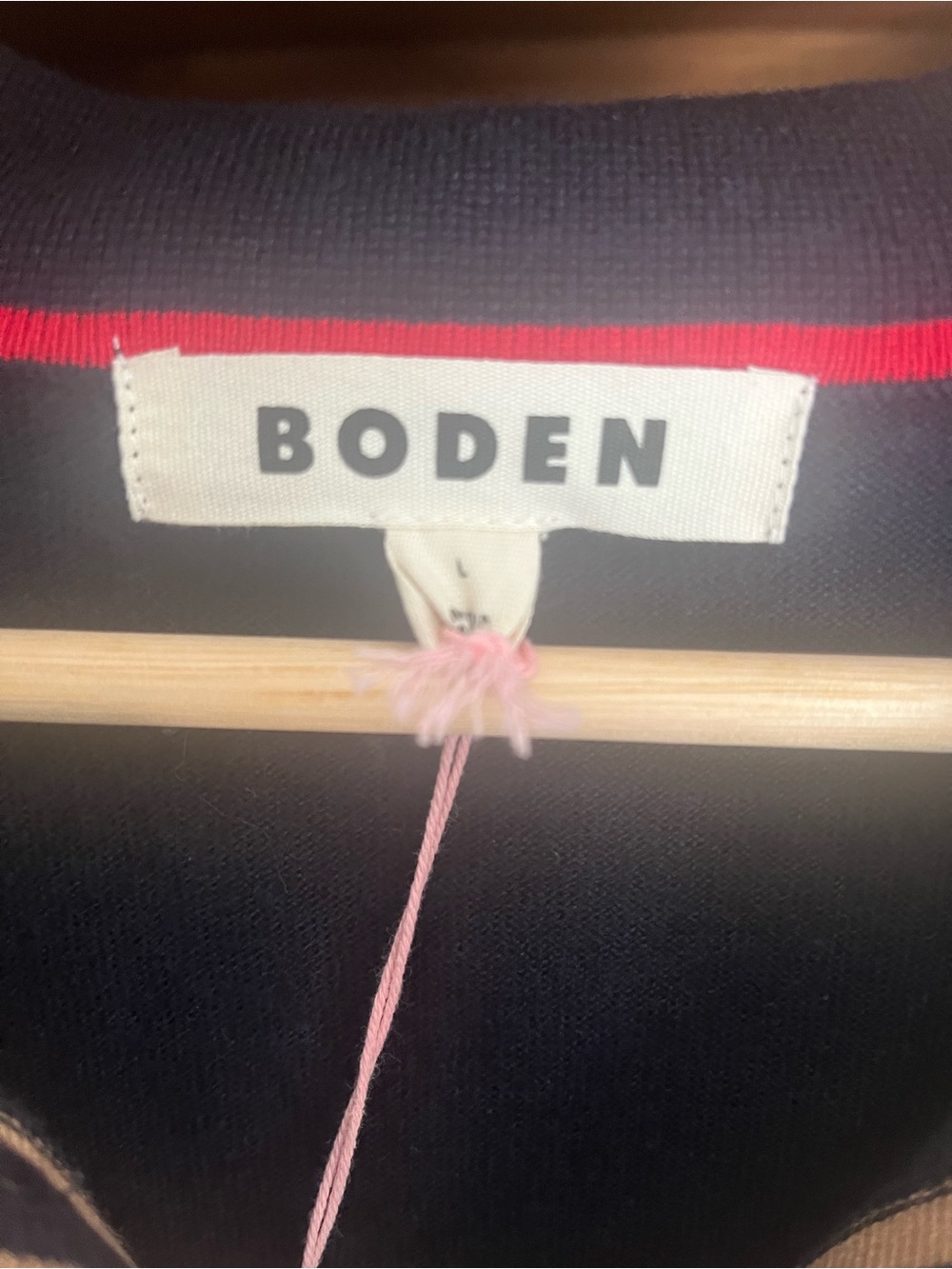 Boden NWT Liz Henley Navy and Tan Striped V‑Neck Polo Cotton Wool Blend Sweater - Picture 9 of 15